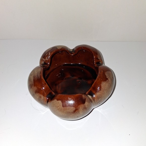 Other - Vintage ‎ Brown Drip Glazed Round Stoneware 5 1/2 Inch Ashtray 5 Slot